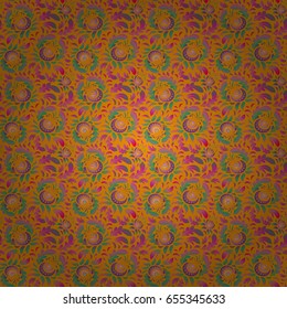 Baroque vintage damask seamless pattern in pink, yellow and red colors. Luxury classic ornament, royal victorian texture for wallpapers, print, textile or fabric. Vector illustration.