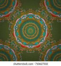 Baroque vintage damask seamless pattern in blue and green colors. Luxury classic ornament, royal victorian texture for wallpapers, print, textile or fabric. Vector illustration.