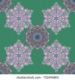 Baroque vintage damask seamless pattern in violet and green colors. Luxury classic ornament, royal victorian texture for wallpapers, print, textile or fabric. Vector illustration.