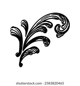 Baroque vintage element with arabesque and flourish motif. Sketch of ornate design element. Hand drawing vintage baroque style. Vector isolated engraving illustration. For decoration, print and design