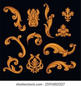 Baroque vintage elements isolated. Vector