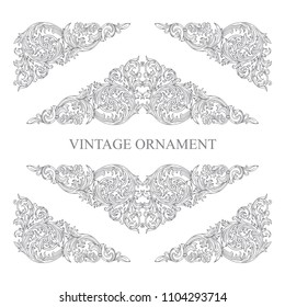 Baroque vintage engraved style floral ornament.
Hand drawn frame border. Luxury floral vector ornament.