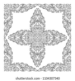 Baroque vintage engraved style floral ornament.
Hand drawn frame border and design elements. Luxury floral vector ornament.