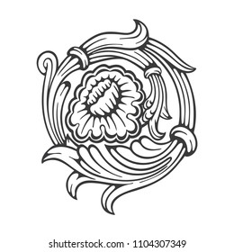 Baroque vintage engraved style floral ornament.
Hand drawn flower ornament. Luxury floral vector round ornament.