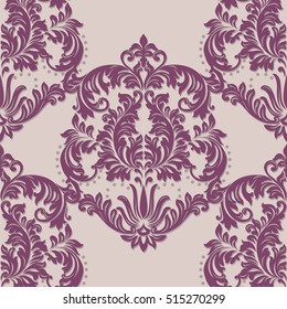 Baroque Vintage floral damask pattern. Vector lavender color decor background. Luxury Classic ornament. Royal Victorian texture for wallpapers, textile, fabric