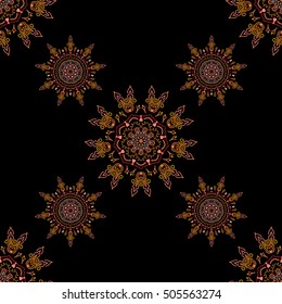 Baroque vintage floral damask seamless pattern in orange colors. Luxury classic ornament, royal victorian texture for wallpapers, print, textile or fabric.