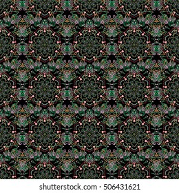Baroque vintage floral damask seamless pattern in green colors. Luxury classic ornament, royal victorian texture for wallpapers, print, textile or fabric. Vector illustration.