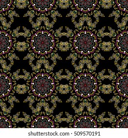 Baroque vintage floral damask seamless pattern in green colors. Luxury classic ornament, royal victorian texture for wallpapers, print, textile or fabric. Vector illustration.