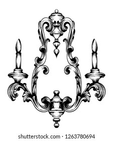 Baroque wall lamp Vector. French Luxury rich intricate ornaments. Engraved flourish decoration. Victorian Royal Style decors