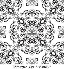 Baroque Wallpaper with floral Ornament. Seamless vector background. Graphic pattern for fabric, pattern, packaging. Ornate Damask flower ornament