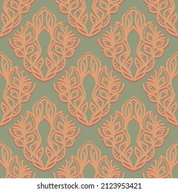 Baroque wallpaper. Seamless vector background ornate art deco decorative leaves. Damascus