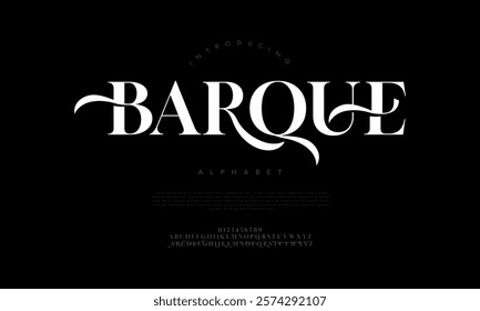 Barque typography beauty fashion elegant minimalist serif italic fonts decorative wedding vintage retro logos. Minimal luxury font alphabet logo. Vector illustration