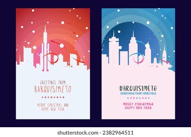 Barquisimeto city poster with Christmas skyline, cityscape, landmarks. Winter Venezuela holiday, New Year vertical vector layout for brochure, website, flyer, leaflet, card