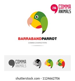 Barraband parrot bird concept icon set and modern brand identity logo template and app symbol based on comma sign