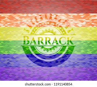 Barrack on mosaic background with the colors of the LGBT flag