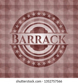Barrack red emblem or badge with abstract geometric polygonal pattern background. Seamless.