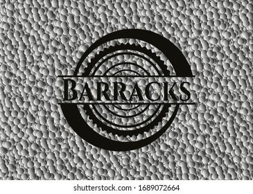 Barracks black emblem with grey bubbles background. Vector Illustration. Detailed.