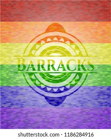 Barracks emblem on mosaic background with the colors of the LGBT flag