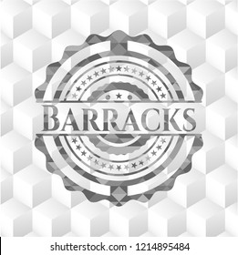 Barracks grey badge with geometric cube white background