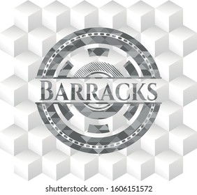 Barracks grey emblem with geometric cube white background