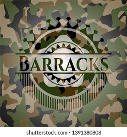 Barracks on camo pattern. Vector Illustration. Detailed.