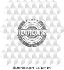Barracks realistic grey emblem with cube white background
