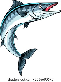 Barracuda Fish in cartoon character illustration