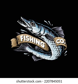 barracuda fish emblem retro badge vector illustration