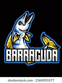 Barracuda fish mascot logo isolated on dark background suitable for fishing logo