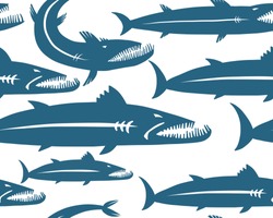 Barracuda Fish, Seamless Pattern For Your Design