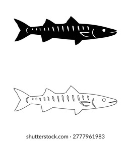 Barracuda Fish Silhouette Icon Predatory Sea Fish