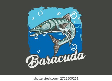 barracuda peixe t-shirt design, projeto de pescador