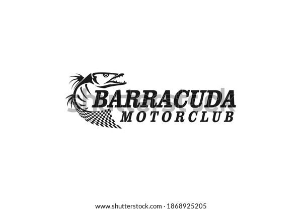 Barracuda logo racing flag - modern minimalist\
black white silhouette scary\
fish.