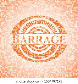 Barrage abstract orange mosaic emblem with background