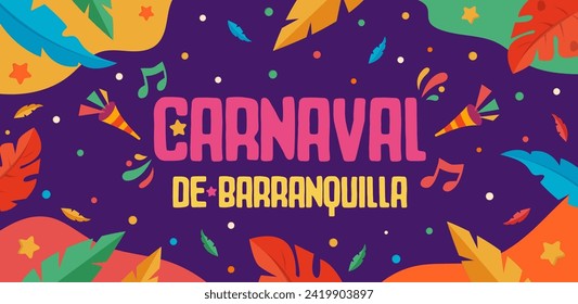 Barranquilla Carnival colorful background. Translation- Carnival of Barranquilla. Decorative traditional vector illustration for Colombian carnival party. 