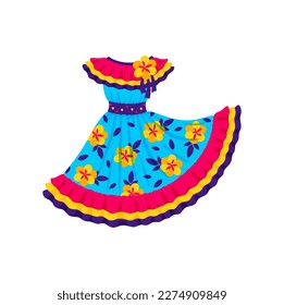 Barranquilla carnival holiday dress, traditional spanish clothing for woman. Vector Colombian carnival traditional Garabato dance costume