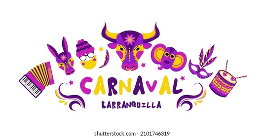 Barranquilla Carnival Poster banner. Carnival party masquerade template for your design. Vector illustration