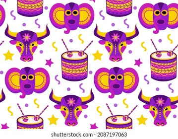 Barranquilla Carnival Seamless Pattern. Colombian Carnaval Party Endless Texture, Background, Wallpaper. Vector Illustration