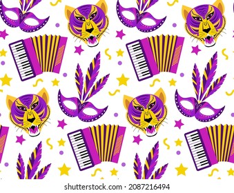 Barranquilla Carnival seamless pattern. Colombian carnaval party endless texture, background, wallpaper. Vector illustration