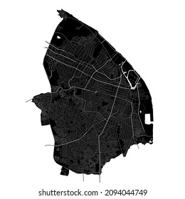Barranquilla, Colombia, mapa vectorial de alta resolución con límites urbanos, y caminos editables. El mapa de la ciudad fue dibujado con áreas blancas y líneas para carreteras principales, caminos laterales y cursos de agua.