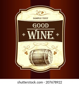 barre wine. label with grapes, cask