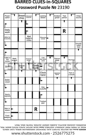 Barred clues-in-squares crossword puzzle game № 23190. Letter R is a hint. Answer included.
