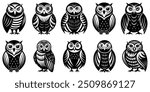 barred owl silhouette vector set Design