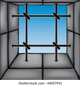 Barred window as a design element. Each object is fully editable and is located on a separate layer
