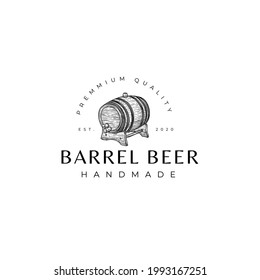 Barrel Beer Drawing Vintage Hipster Illustration Vecor Template Icon