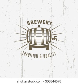 Barrel of beer isolated vector vintage label on background with grunge texture