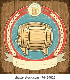 Barrel of beer label set on old paper texture.Grunge background