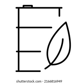 Barril de biocombustible con hoja. Industria ecológica, medio ambiente y energía alternativa. Trazo editable. Vector