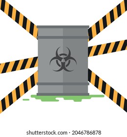 Barrel of biological waste. dangerous object. Ecology problems. Dangerous tank. Industry and technology.