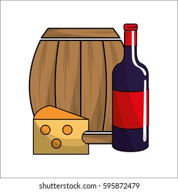 barrel, bottle of wine and cheese icon